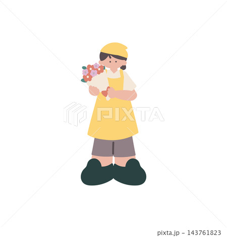 花屋の店員女性手描きベクターイラスト 花屋の店員女性手描きベクターイラスト 143761823