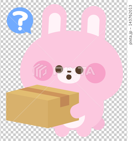 A rabbit with a puzzled expression, holding a cardboard box. A rabbit with a puzzled expression, holding a cardboard box. 143762013