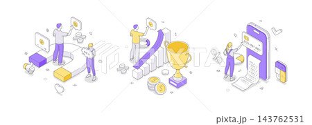Digital Marketing And Financial Success With Mobile Payment Isometric Vector Illustration Set 143762531
