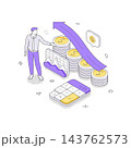 Man Calculating Financial Growth With Coin Stacks And An Arrow Isometric Vector Illustration 143762573