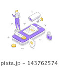 Woman Securing A Mobile Phone With A Camera And A Lock Isometric Vector Illustration 143762574