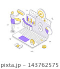 Woman Analyzing Online Business Data On A Laptop Computer Isometric Vector Illustration 143762575