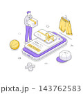 Man Using A Gift Card For Online Sportswear Shopping Isometric Vector Illustration 143762583