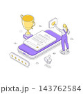 Woman Receiving An Online Award Certificate On Her Smartphone Isometric Vector Illustration 143762584