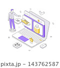 Man Browsing An Online Store On A Laptop Computer For Shopping Isometric Vector Illustration 143762587