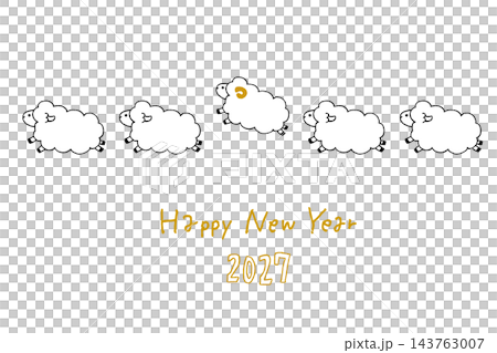 可愛的手繪綿羊和新年快樂,非常適合您的 2027 年新年賀卡! 可愛的手繪綿羊和新年快樂,非常適合您的 2027 年新年賀卡! 143763007