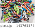 Colorful mechanical construction toy parts with wheels and connectors for STEM education 143763374