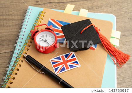 Time to learn English language, book with uk flag. 143763917