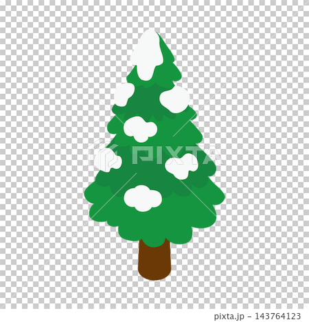 雪が積もったもみの木のアイソメトリックイラスト 143764123