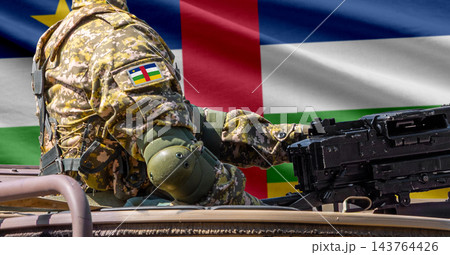 Central African Republic flag with soldier at machinegun turret Central African Republic flag with soldier at machinegun turret 143764426