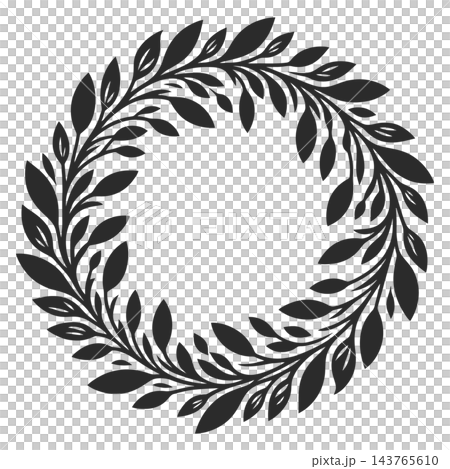 Black leafy wreath frame, isolated illustration 143765610