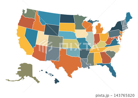 Colorful USA map with states, isolated illustration 143765820