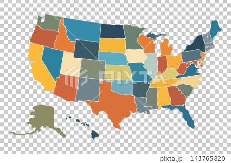 Colorful USA map with states, isolated illustration 143765820