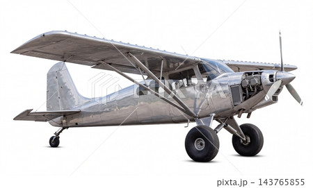 Vintage Silver STOL Bush Plane Small Aircraft Isolated on White 143765855