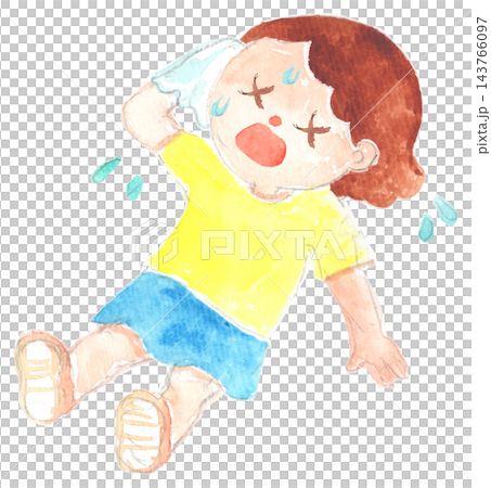 A watercolor illustration of a girl collapsing from heatstroke. A watercolor illustration of a girl collapsing from heatstroke. 143766097