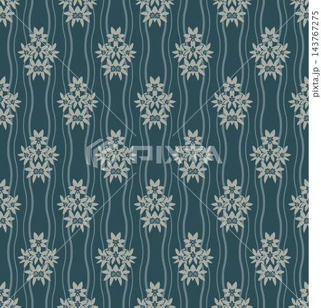 Teal Damask Floral Wavy Stripe Pattern Teal Damask Floral Wavy Stripe Pattern 143767275
