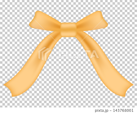蝶結びリボン　グラデーションで立体感を出したゆるやかな黄色のサテンリボンのイラスト素材 143768001