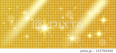 Gold gradient sequin panel with circles and diagonal light beams. Deep gold shading flows through a smooth gradient with scattered white flares. Polished vector backdrop for Christmas event banner 143768460