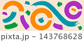 Paint brush set of smooth spiral arcs and splotch marks. Orange teal and purple vector paint curls sit on light bg. Every paintbrush squiggle stays crisp for social media post or presentation slide 143768628