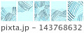 Wave sea background set with curved blue brush lines on pale cyan. Vertical layouts with striped arcs and copy space. Abstract vector collection for beach poster or social media carousel or story 143768632