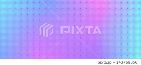 Dreamy magenta and purple gradient blend on fine graph grid paper. Y2k squared pattern with turquoise glow and cross points for planner cover. Trendy vector grid background in vivid magenta neon 143768650