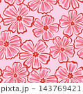 Seamless floral pattern with hand-drawn red flowers on a pastel pink background 143769421