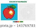 Apple mosaic color by numbers. Coloring page simple design for toddlers. Pixelated element and colors samples. Children puzzle game, vector template 143769783