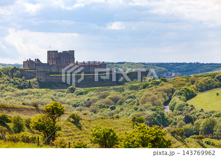 Dover Castle Above Green Countryside in Kent England Dover Castle Above Green Countryside in Kent England 143769962