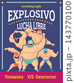 EXPLOSIVO LUCHA LIBRE wrestling night poster template with five masked Mexican wrestlers cartoon vector illustration 143770100