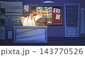 Detective night office work. Private investigator paperwork desk in dark cabinet room lamp light, investigate board spy secret interior cartoon police inspector vector illustration 143770526
