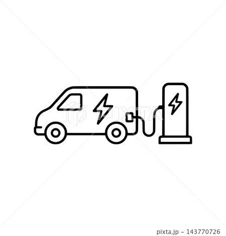 充電ステーションで充電中の電動配送車 アイコン 充電ステーションで充電中の電動配送車 アイコン 143770726