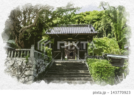 水彩画風　勝山　玉雲宮　随身門　岡山県真庭市 143770923
