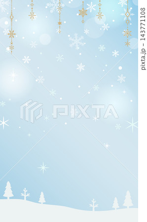 雪の降る雪景色の水色フレーム_縦 雪の降る雪景色の水色フレーム_縦 143771108