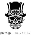 Gentleman Skull in Top Hat with Monocle Tattoo Vector Art 143771167