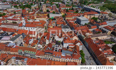 Celje City Downtown Aerial View Red Roofs Streets Slovenia Celje City Downtown Aerial View Red Roofs Streets Slovenia 143771396