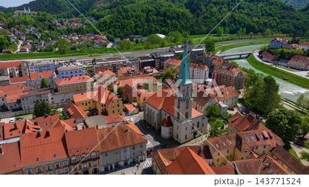 Celje City Downtown Aerial View Red Roofs Streets Slovenia 143771524