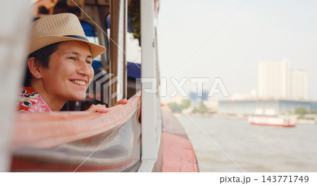 Woman Tourist in Boat Trip Chao Phraya River Bangkok 143771749