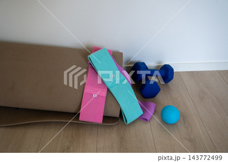 Resistance Bands Dumbbells Yoga Mat and Massage Ball Home Fitness Equipment for Workout 143772499