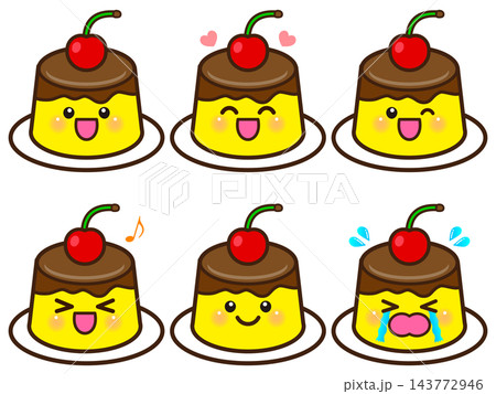 かわいいプリンのイラスト素材セット4 かわいいプリンのイラスト素材セット4 143772946