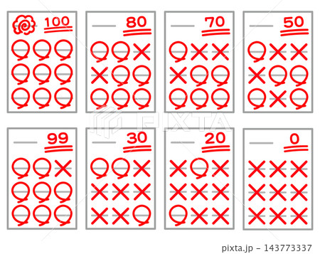 100点テストの答案用紙のイラスト素材セット 143773337