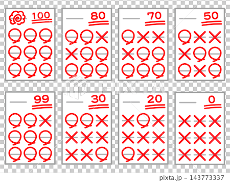 100点テストの答案用紙のイラスト素材セット 143773337