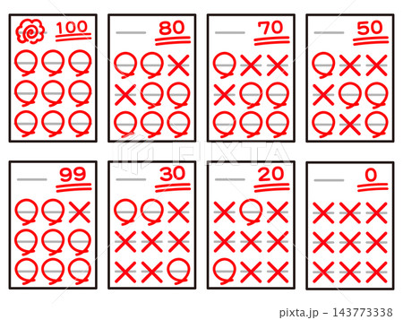 100点テストの答案用紙のイラスト素材セット2 143773338