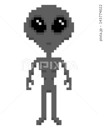 Pixel art gray alien, isolated illustration 143774022
