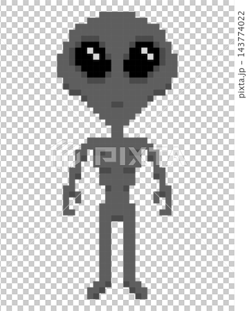 Pixel art gray alien, isolated illustration 143774022