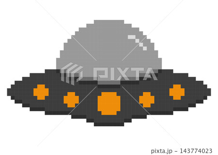 Pixel art UFO flying saucer, isolated illustration Pixel art UFO flying saucer, isolated illustration 143774023