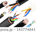 Various electrical cables with exposed copper wires Various electrical cables with exposed copper wires 143774843