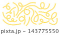 Set of yellow striped curvy lines isolated on white background. Pasta, ramen, spaghetti or noodle design elements for Japanese, Chinese or Italian cuisine poster or menu. Vector flat illustration 143775550