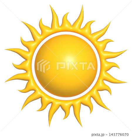Yellow sun with flame rays, isolated illustration 143776070