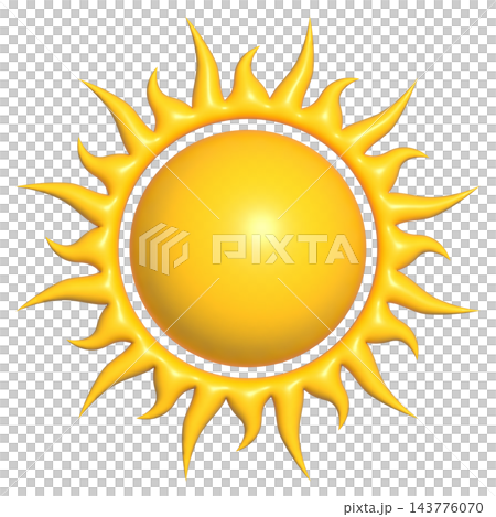 Yellow sun with flame rays, isolated illustration 143776070