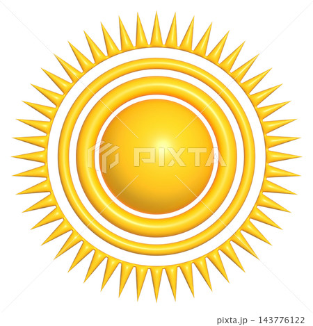 Yellow sun with double ring, isolated illustration 143776122